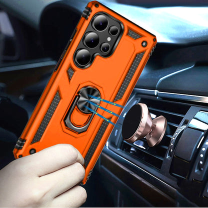 For Samsung Galaxy S25 Ultra Hybrid Shockproof Durable 360 Degree Rotatable Ring Stand Holder Kickstand Fit Magnetic Car Mount Case Cover
