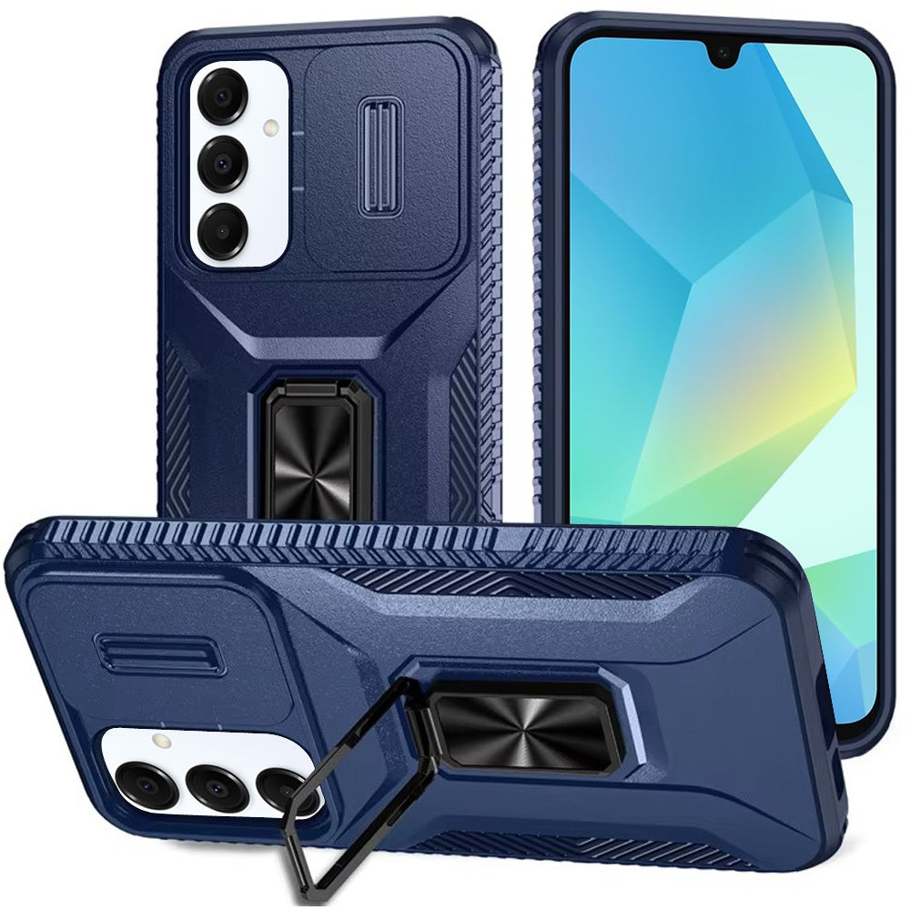 For Apple iPhone 15 Case, Camera Cover with Magnetic Rotation Ring Stand, Military Grade Hybrid Hard TPU Shockproof Case Cover Blue
