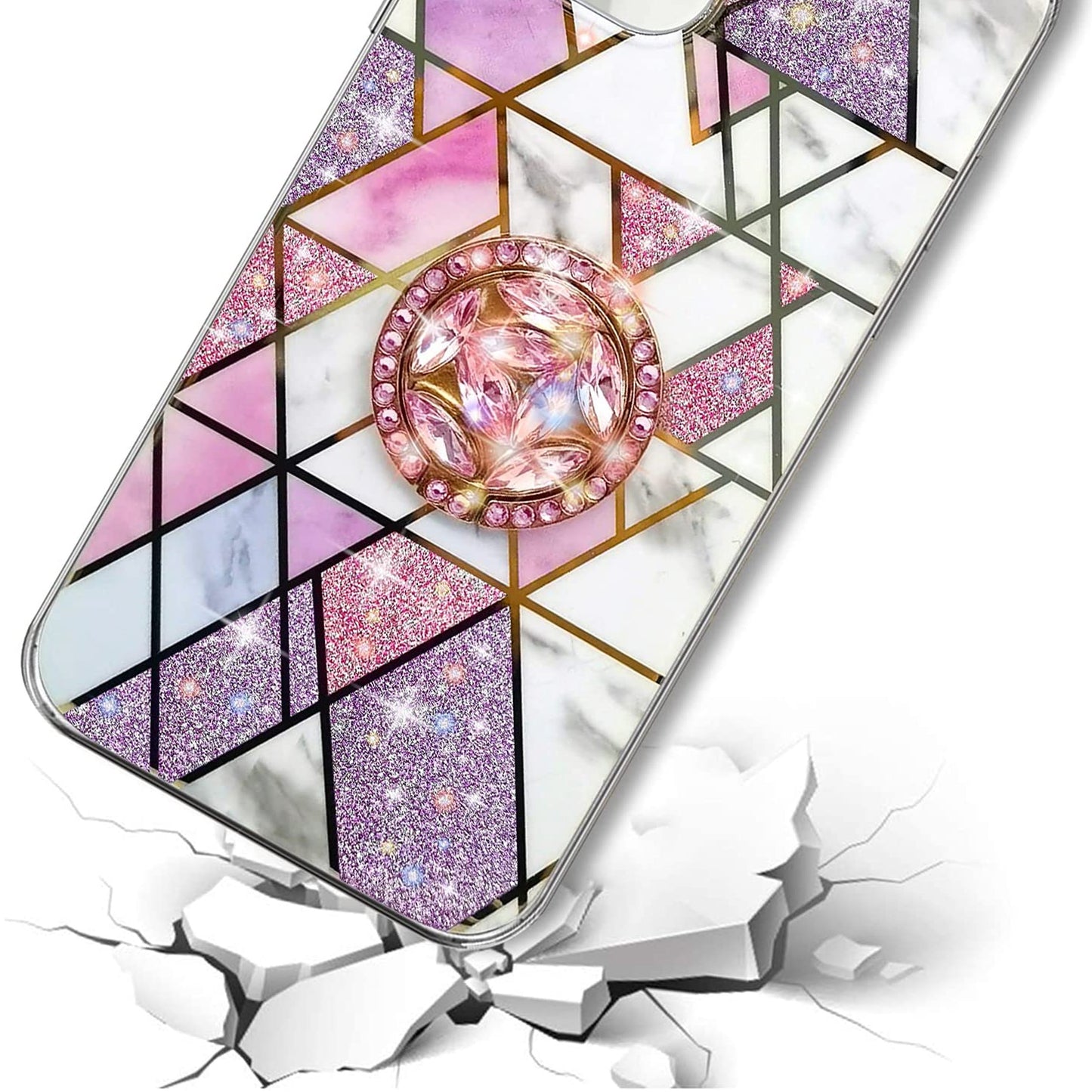 For Apple iPhone 16e /iPhone SE4 Fashion Design Bling Diamond Hybrid Protective Case, Ring Kickstand Hard PC + TPU Case Cover