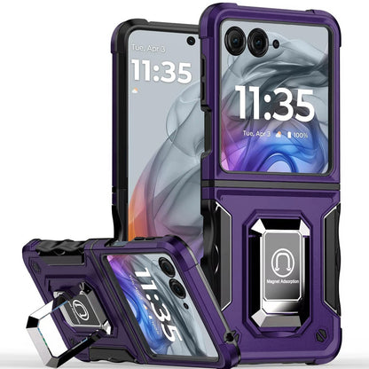 For Samsung Galaxy Z Flip 7 FE Hybrid Stand Magnetic Ring Holder Kickstand Heavy Duty Rugged Drop Silicone & Hard PC Shockproof Case Cover Purple
