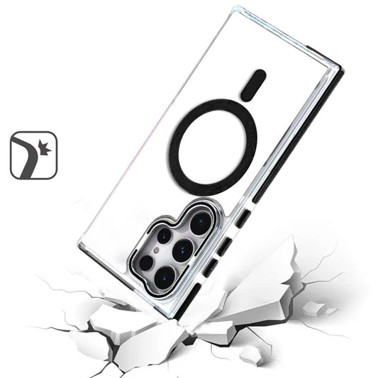 Phone Case for Samsung Galaxy S22 Ultra Magnetic Ring Camera Stand Shockproof Hybrid Clear Transparent Metal Bracket Durable Protective Grip Cover Black