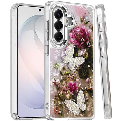 Phone Case for Samsung Galaxy S26 FE /Fan Edition Glitter Butterfly Design Metal Buttons Shockproof Hybrid TPU + PC Durable Protective Slim Grip Stylish Cover