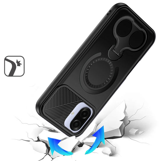 Phone Case Cover for Samsung Galaxy A07 4G Hybrid with Invisible 2 Hole Ring Stand Magnetic back Car Mount Friendly Protector Cover
