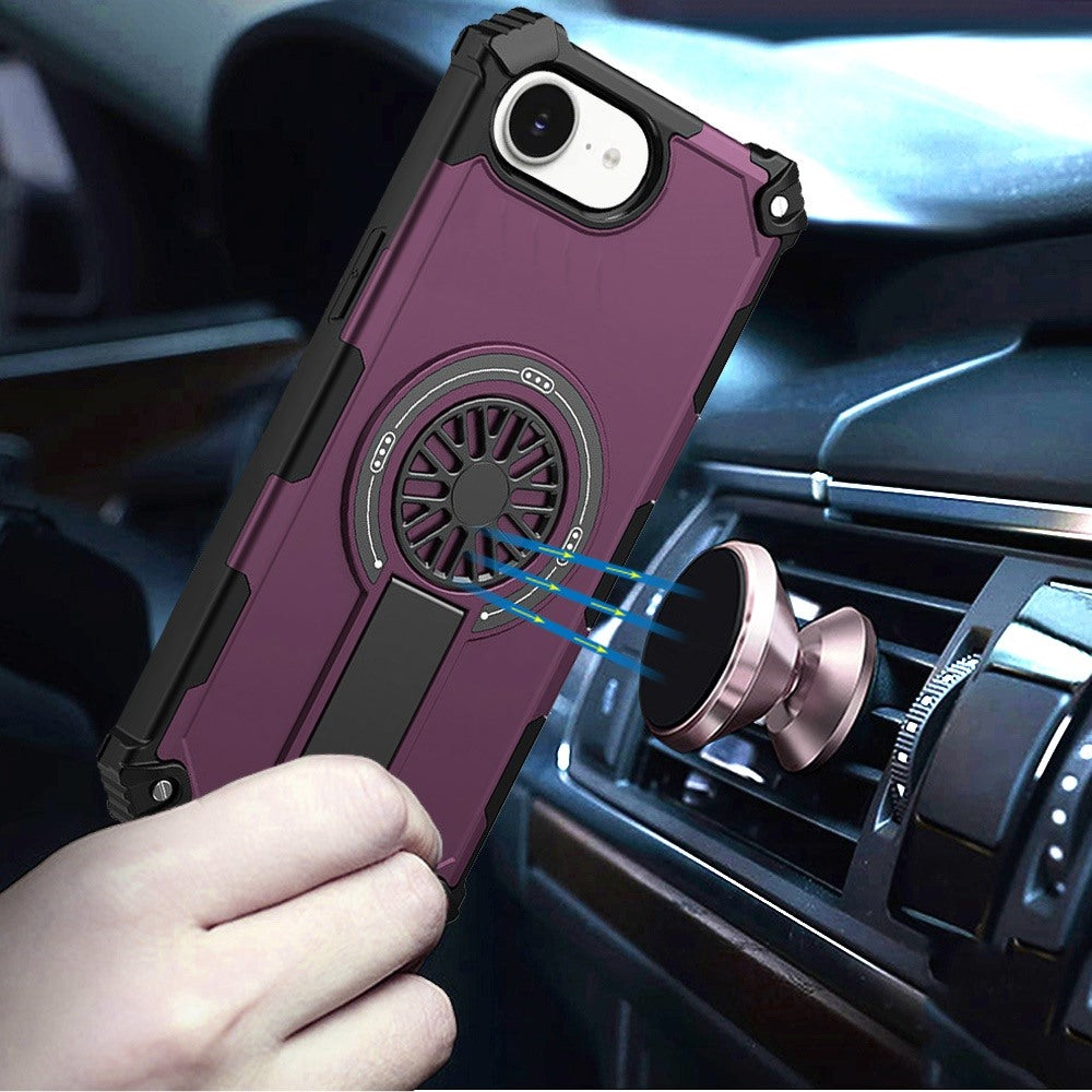 Phone Case for Apple iPhone 17E /16E Invisible Kickstand Magnetic Car Mount Friendly Shockproof Texture Anti Slip Durable Grip Heavy Duty Hybrid Cover Purple