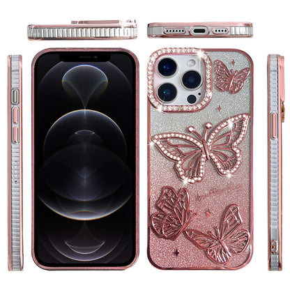 Phone Case for Apple iPhone 12 Pro Max Butterfly Freedom Shimmer Glitter Thick TPU Shockproof Anti Slip Durable Protective Design Cover Gold