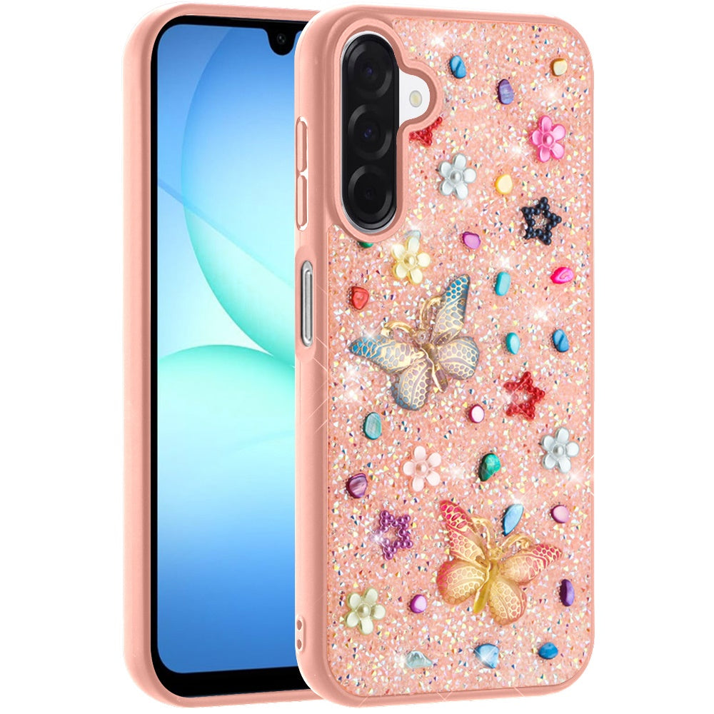 For Samsung Galaxy A17 5G Diamond Butterfly 3D Glitter Bling Design, Slim Hybrid Sparkle Protective Cover TPU for Women Girls Case Cover