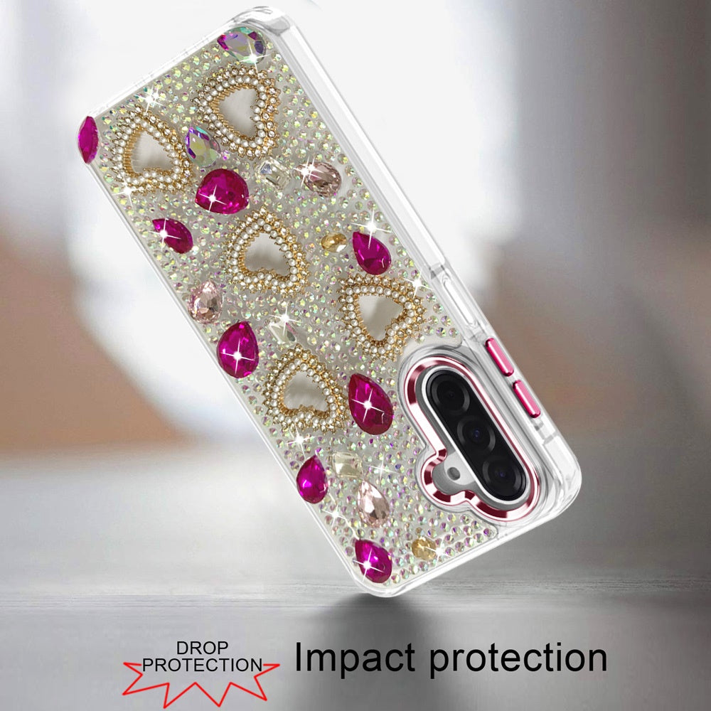 Luxury Crystal Heart Rhinestone Diamond Bling Shockproof Hybrid Glitter Protective Stylish Durable Grip