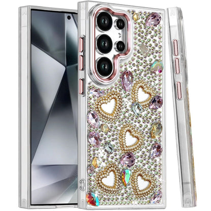 Phone Case for Samsung Galaxy S24 Ultra Luxury Crystal Heart Rhinestone Diamond Bling Shockproof Hybrid Glitter Protective Stylish Durable Grip Cover