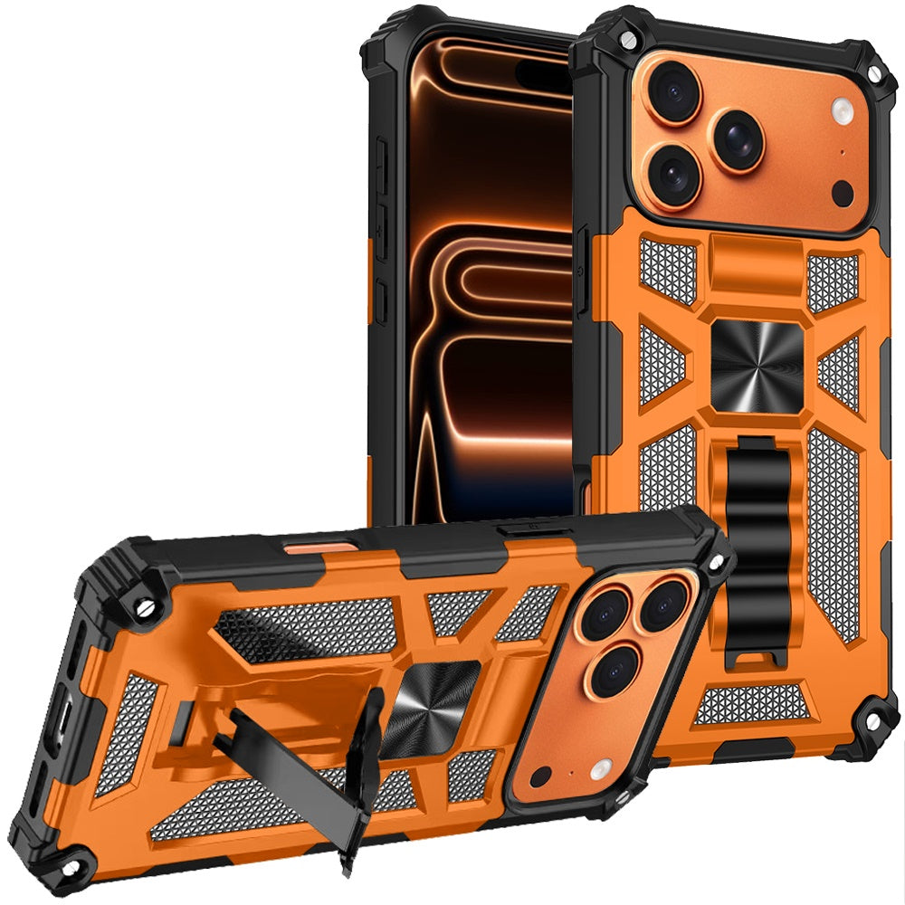 For Apple iPhone 17 Pro (6.3") Hybrid Shockproof [Military Grade] Rugged Protective with Magnetic Car Mount & Invisible Stand Case Cover Cosmic Orange