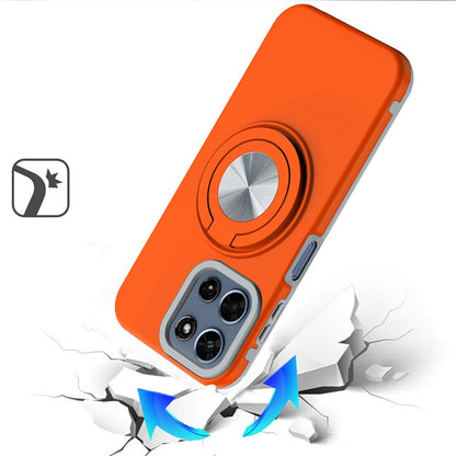 For Motorola Moto G Play 5G 2026 Metal Matte Hybrid with Invisible Rotational Ring Stand, Car Mount Friendly, Military Grade Slim Fit Sturdy Case Cover Cosmic Orange