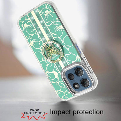 For Motorola Moto G Play 5G 2026 Diamonds 3D Butterfly Floral Design Bling Sparkly Glitter Hybrid Metal Fashion with Ring Stand Case Cover