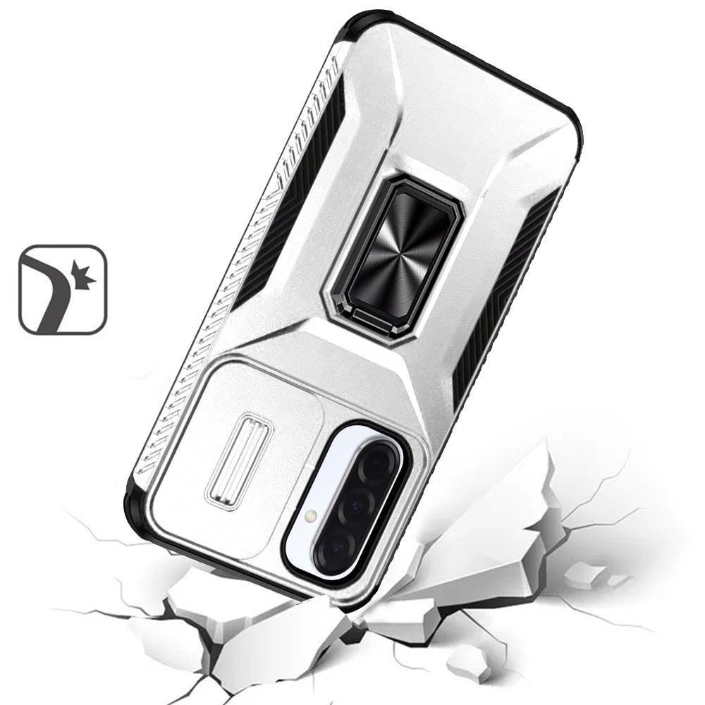 Phone Case for Galaxy A17 5G Magnetic Ring Stand Camera Protection Shockproof Heavy Duty Kickstand Rugged Grip Anti Scratch Hybrid Cover Silver