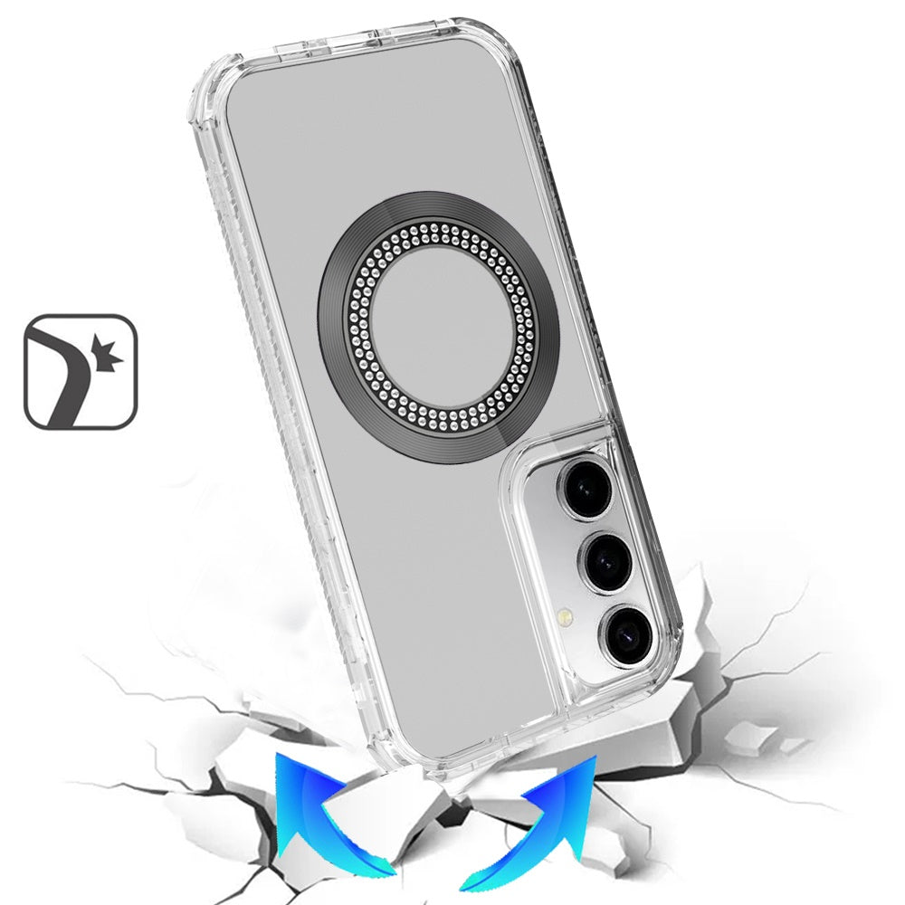 Phone Case for Samsung Galaxy S26 Magnetic Circle Bling Chrome Hybrid Shockproof Protective Grip 3in1 Durable Stylish Crystal Frame Cover