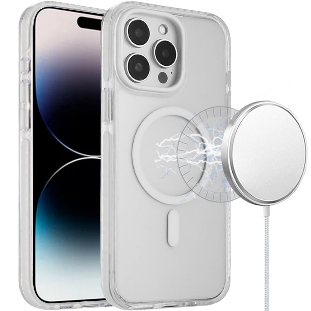 For iPhone 14 Pro Max (6.7") Transparent Hybrid with Color-Matched Magnetic Circle, Rubber TPU Frame Hard PC Shockproof Case Cover