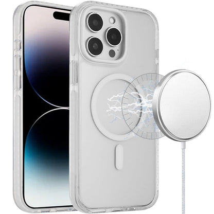 For iPhone 14 Pro Max (6.7") Transparent Hybrid with Color-Matched Magnetic Circle, Rubber TPU Frame Hard PC Shockproof Case Cover