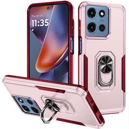For Motorola Moto G Play 5G 2026 Hybrid Rugged Tough 2in1 Drop-Proof Protection Military Grade Armor with Metal Ring Stand Case Cover Pink