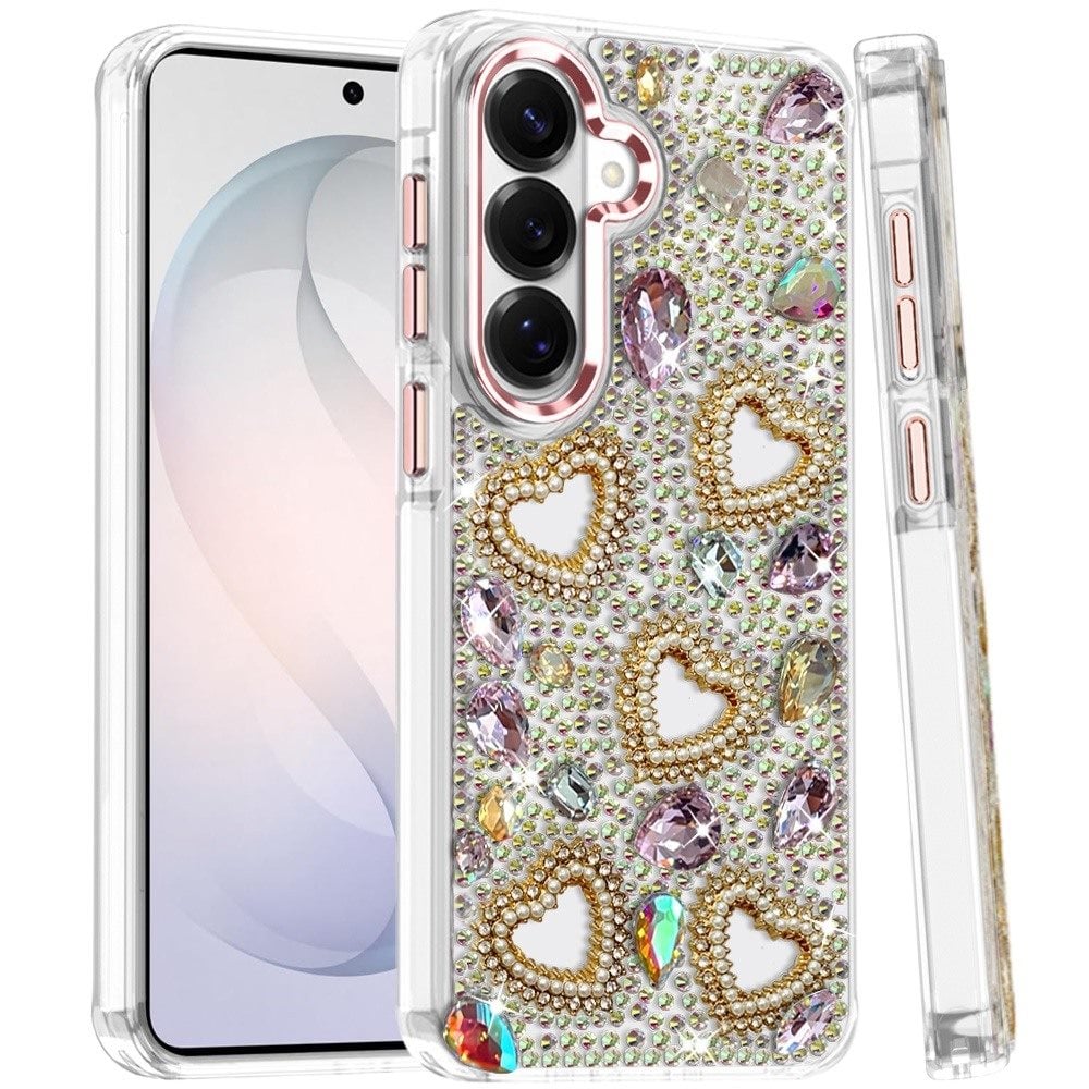 Phone Case for Samsung Galaxy S26+ / S26 Plus Luxury Crystal Heart Rhinestone Diamond Bling Shockproof Hybrid Glitter Protective Stylish Durable Grip Cover