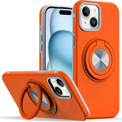 For iPhone 15 Plus (6.7") Metal Matte Hybrid with Invisible Rotational Ring Stand, Car Mount Friendly, Military Grade Slim Fit Sturdy Case Cover Cosmic Orange
