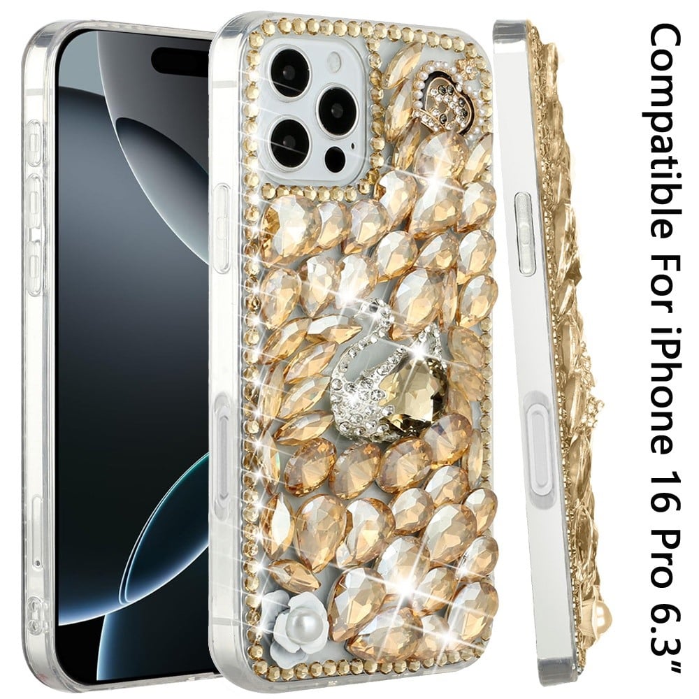 Luxury Full Diamond Glitter 3D Floral Ornament Hybrid Shockproof Stylish Rhinestone Designer Protective Elegant