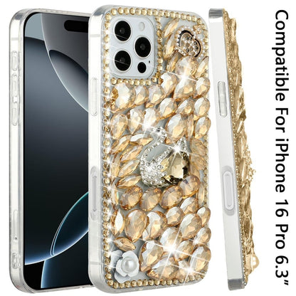 Luxury Full Diamond Glitter 3D Floral Ornament Hybrid Shockproof Stylish Rhinestone Designer Protective Elegant