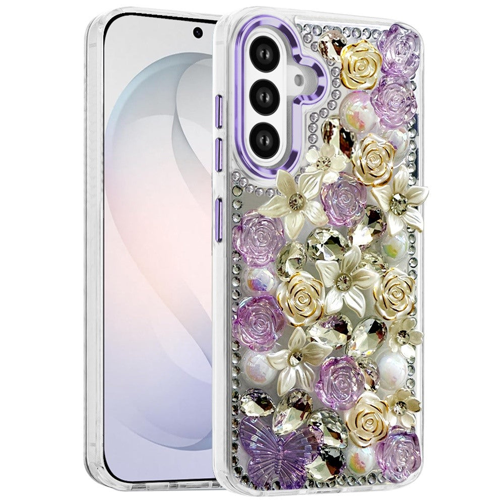 Luxury Rose Bling Rhinestone Glitter Floral Hybrid Shockproof Stylish Protective Designer Ornament Sparkle