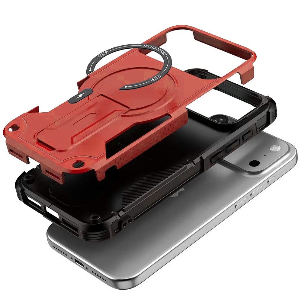 Phone Case for Apple iPhone 17 Pro Max (6.9") Magnetic Kickstand Rugged Shockproof Armor Grip Anti Slip Heavy Duty Protective Matte Stand Hybrid Cover Red