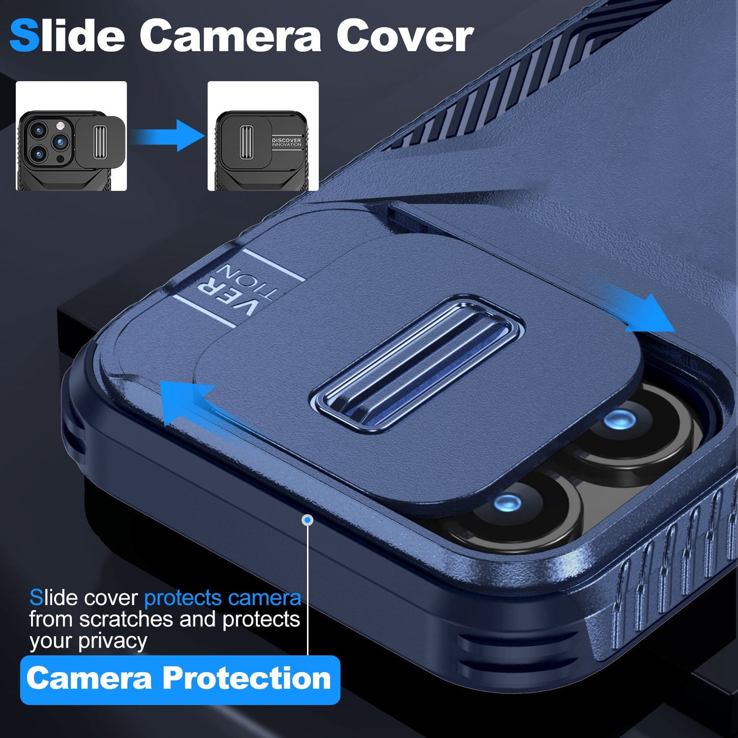 For Samsung Galaxy S23 Ultra Slim Fit Shockproof Hybrid with Slide Camera Window Covering, Rugged Tpu Silicone Hard PC Bumper Case Cover Blue