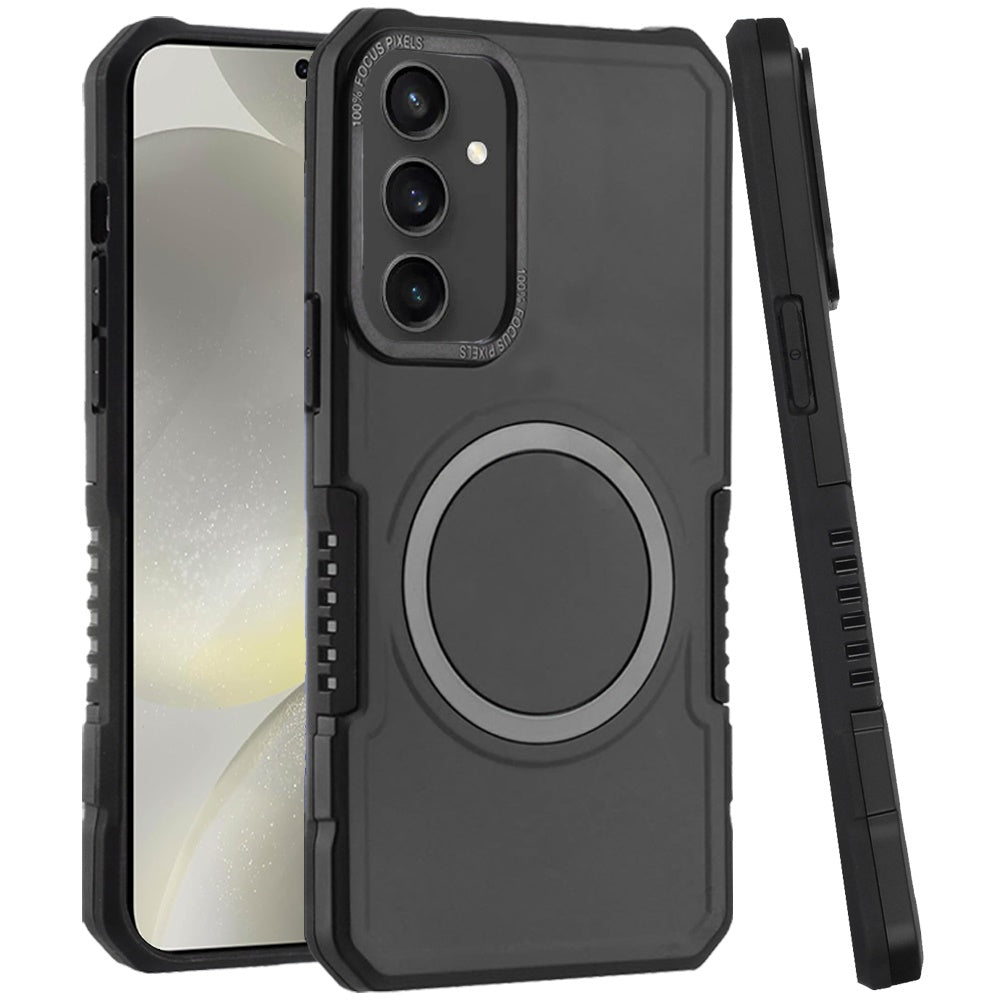 For Samsung Galaxy S25 /S24 Hybrid Armor Grip Metal Magnetic Circle Compatible with MagSafe for Wireless Charging Shockproof Case Cover