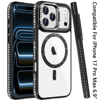 Phone Case for Apple iPhone 17 Pro Max Luxury Diamond Bling Edged Magnetic Glitter Shockproof Hybrid with Camera Kickstand Durable Grip Cover