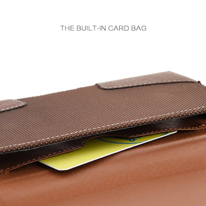 For Apple iPhone 16 (6.1") Horizontal Universal Pouch Case PU Leather Cell Phone Holster with Belt Clip and Card Slot Pocket Cover [Brown]