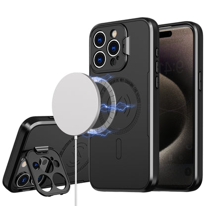 For Apple iPhone 16 Pro (6.3") Foldable Kickstand Camera Protector 2in1 Hybrid MagSafe Compatible Bumper Magnetic Case Cover