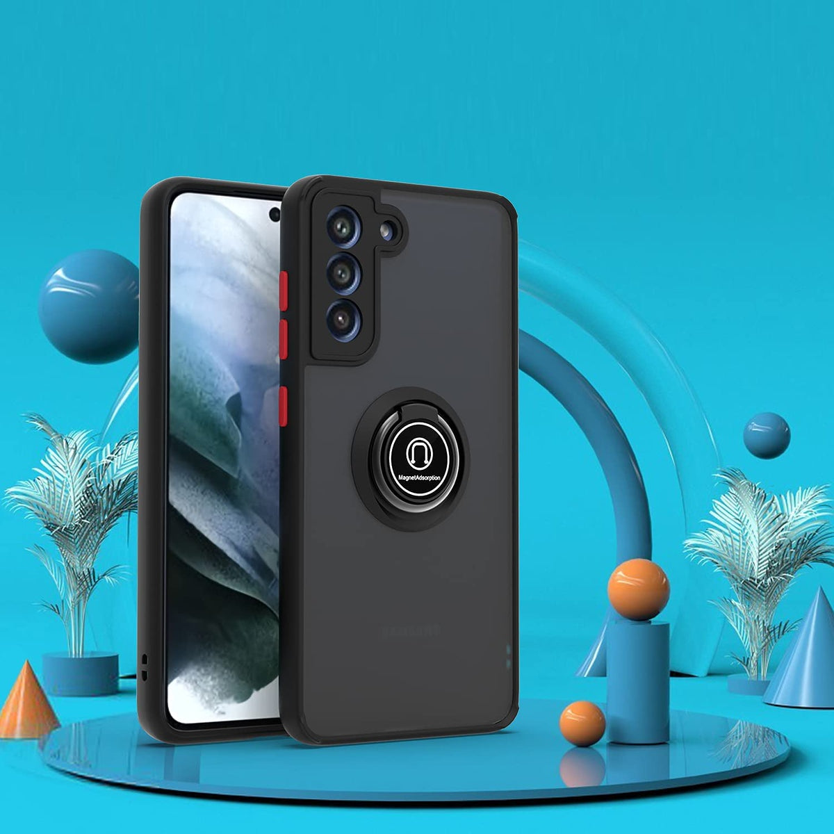 For Motorola Moto G Stylus 5G 2025 Translucent Matte Back Hybrid with Rotatable Metal Ring Holder Kickstand Shockproof TPU (Fit Car Mount) Case Cover