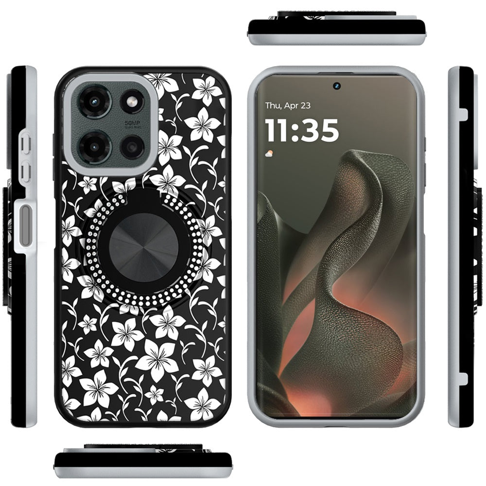For Motorola Moto G Power 5G 2025 Pattern Design Hybrid with Invisible Ring Stand & Magnetic Back, Shockproof Protective Grip Case Cover