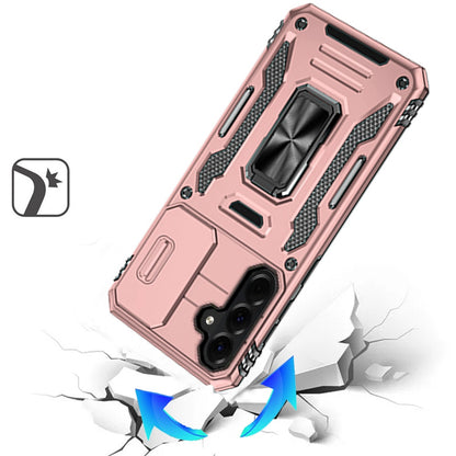 For Samsung Galaxy A37 Tough Hybrid Case with Movable Camera Window & Metal Ring Stand Shockproof Case Cover