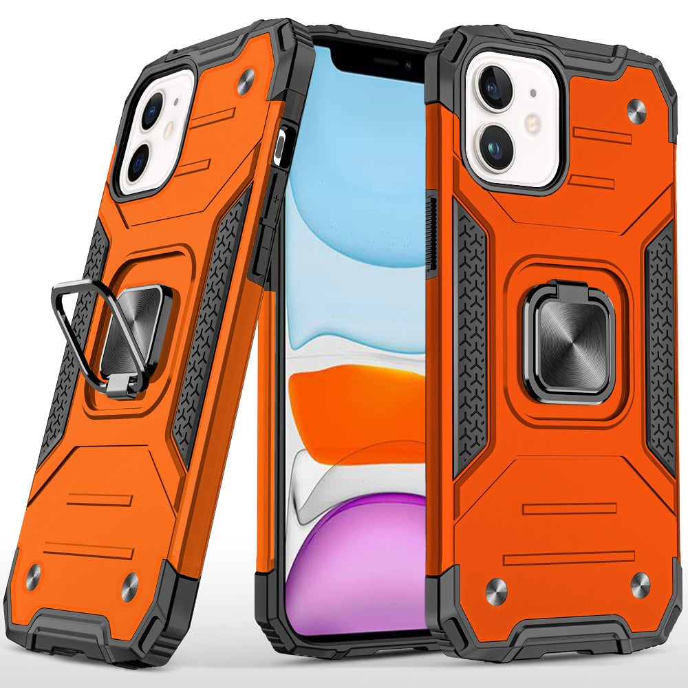 For Apple iPhone 11 Armor Hybrid Magnetic Stand with Ring Holder Kickstand Shockproof Heavy-Duty Durable Rugged TPU Dual Layer Case Cover Cosmic Orange