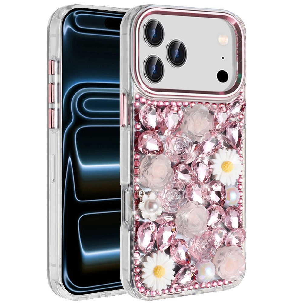 Phone Case for Apple iPhone 18 Pro Full Bling Rhinestone Glitter Floral Luxury Hybrid Shockproof Stylish Sparkling Protective Designer Ornament Cover