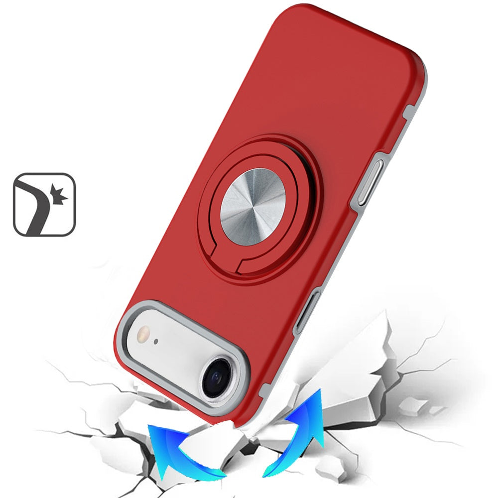 For Apple iPhone 17 AIR Metal Matte Hybrid with Invisible Rotational Ring Stand, Car Mount Friendly, Military Grade Slim Fit Sturdy Case Cover