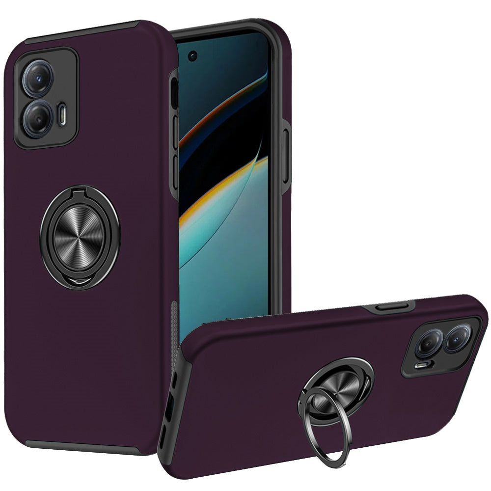 For Motorola Moto G Power 5G 2024 Hybrid 360 Degree Rotatable Metal Invisible Ring Stand Holder Slim Fit Magnetic Car Mount Shockproof Case Cover Pink