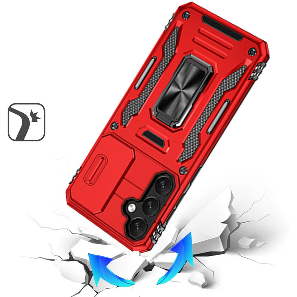 For Samsung Galaxy A57 Tough Hybrid Case with Movable Camera Window & Metal Ring Stand Shockproof Case Cover