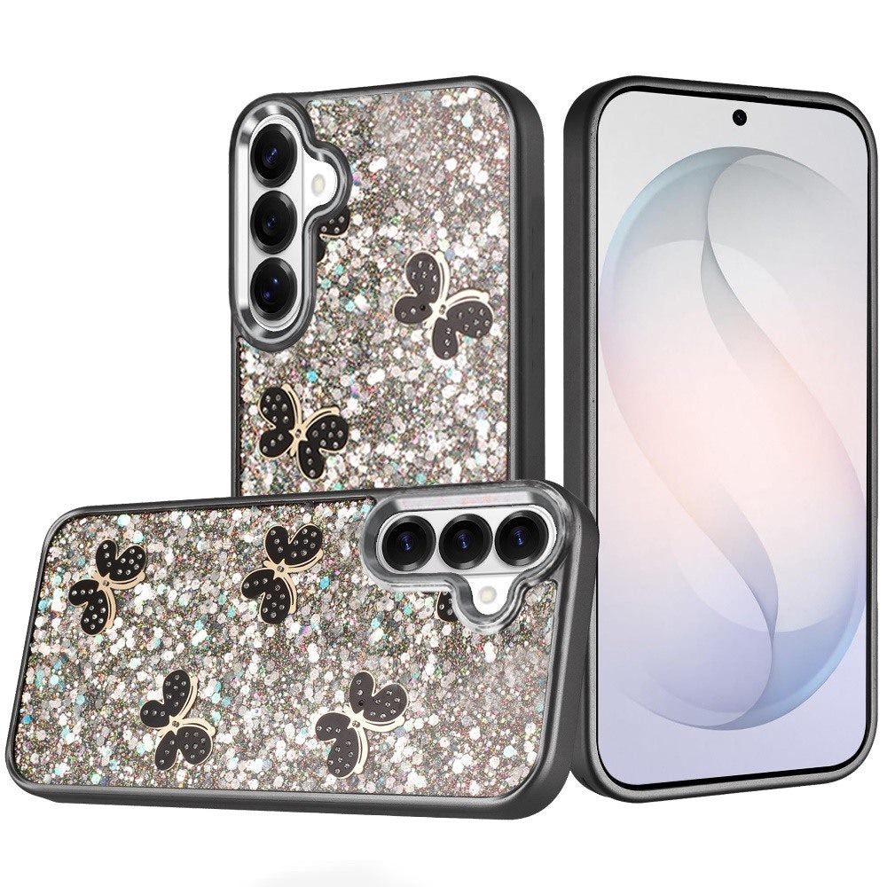 Phone Case for Samsung Galaxy S26 FE /Fan Edition Cute Butterfly Diamond Glitter Metallic Hybrid Shockproof Shimmer Grip Stylish Protective Luxury Designer Cover