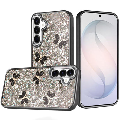 Phone Case for Samsung Galaxy S26 FE /Fan Edition Cute Butterfly Diamond Glitter Metallic Hybrid Shockproof Shimmer Grip Stylish Protective Luxury Designer Cover