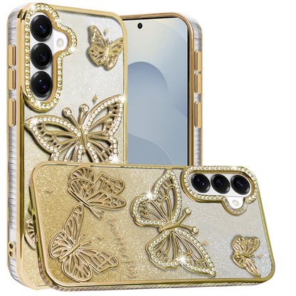 For Samsung Galaxy S26 Luxury Butterfly Sparkle Glitter Diamond Crystal Rhinestone Shimmer Bling Plating Thick TPU Hard PC Case Cover
