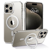 For Apple iPhone 15 Pro (6.1") Magnetic Hybrid Transparent Edge Bumper Invisible Stand [Compatible with Magsafe] Slim  Phone Case Cover
