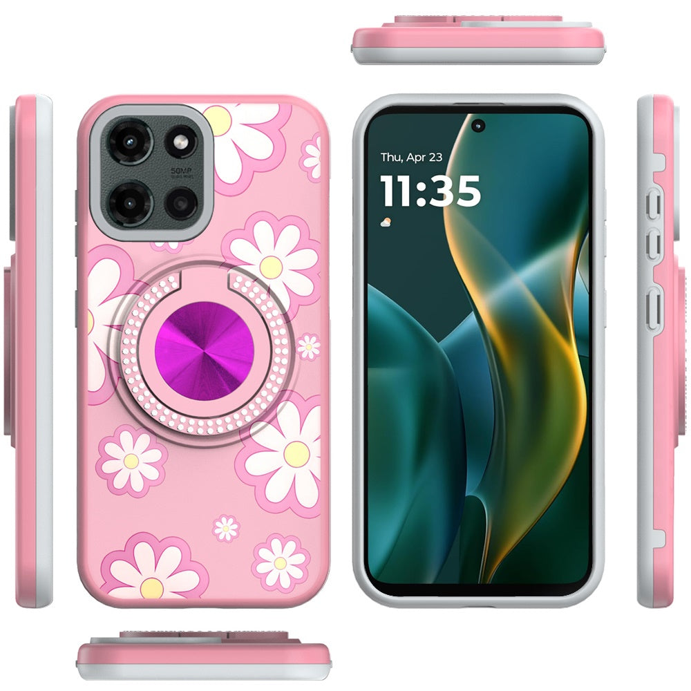 For Motorola Moto G Power 5G 2025 Pattern Design Hybrid with Invisible Ring Stand & Magnetic Back, Shockproof Protective Grip Case Cover