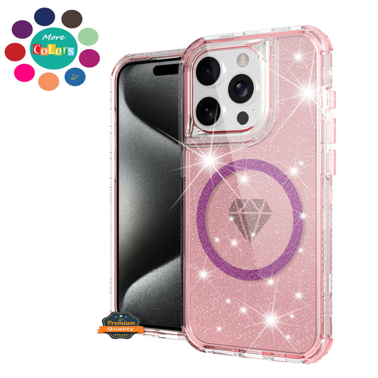For Samsung Galaxy S25+ /S25 Plus /S24+ Plus Magnetic Circle Compatible with Magsafe, Bling Glitter Sparkle 3-in-1 Hybrid Shockproof TPU Bumper Case Cover