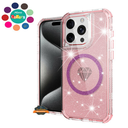 For Samsung Galaxy A37 Magnetic Circle Compatible with Magsafe, Bling Glitter Sparkle 3-in-1 Hybrid Shockproof TPU Bumper Case Cover