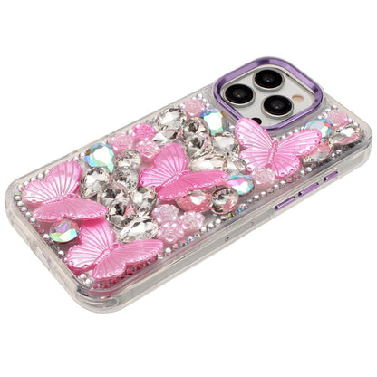 For Apple iPhone 12 Pro Max 3D Diamond Floral Butterfly Bling Stone Hybrid, Sparkly Rhinestone Gemstone Back Shockproof Case Cover