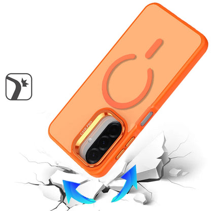 For Samsung Galaxy A16 5G MagSafe Compatible Matte Metallic Stand TPU Hybrid Drop Protection Camera Kickstand Case Cover Cosmic Orange