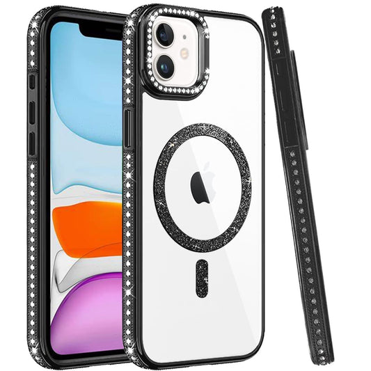Phone Case for Apple iPhone 11 Luxury Diamond Bling Edged Magnetic Glitter Shockproof Hybrid with Camera Kickstand Durable Grip Cover