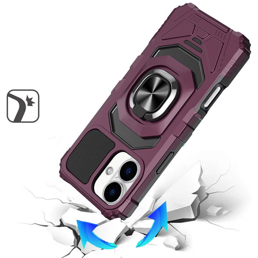 Phone Case for Apple iPhone 17/ iPhone 18 Rugged Hybrid Dual Layer Magnetic Ring Stand Armor Shock Absorbing Heavy Duty TPU Reinforced Bumper Cover Purple